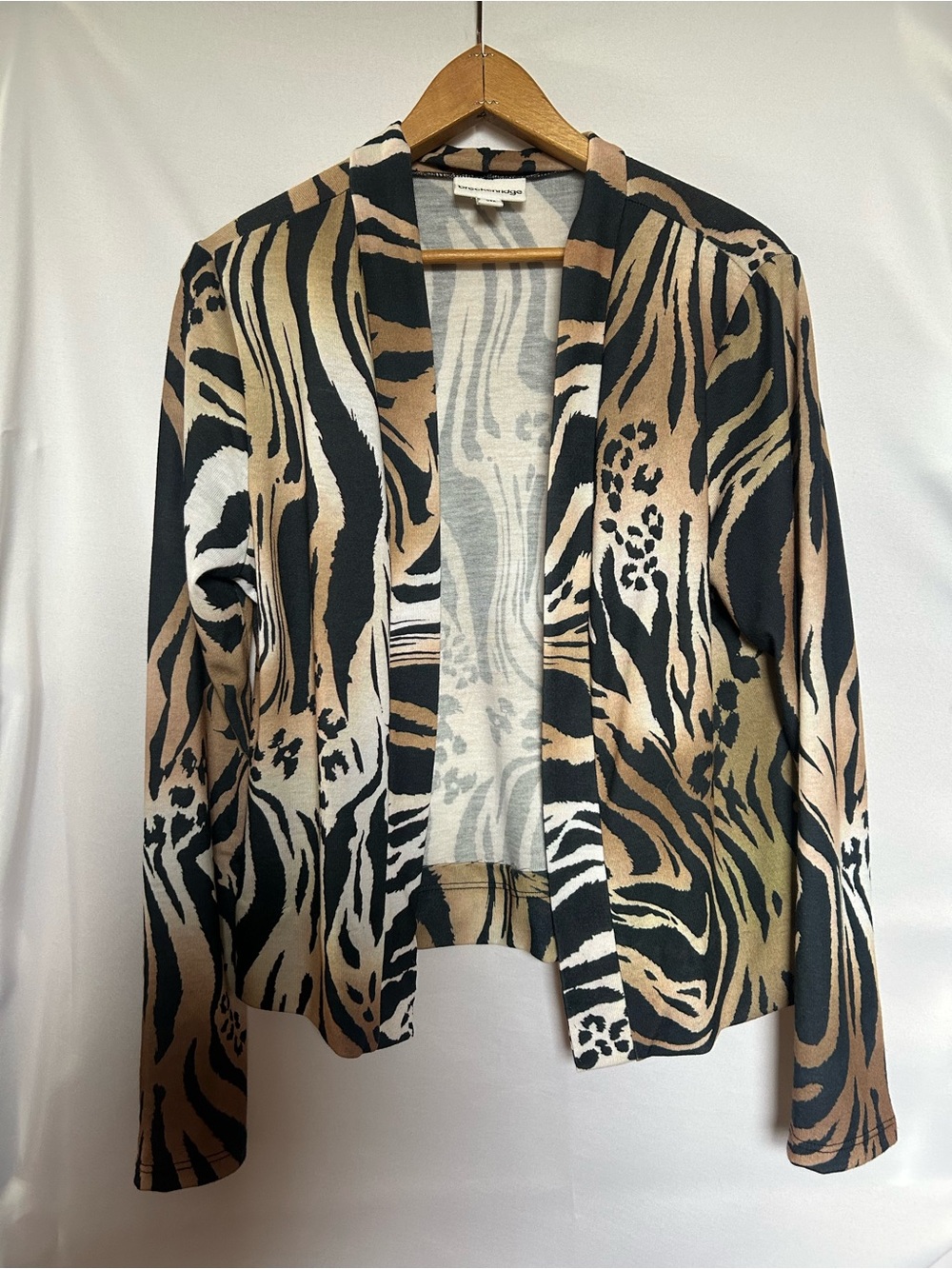 breckenridge Black, Tan & White Animal-Print Open Front Blazer